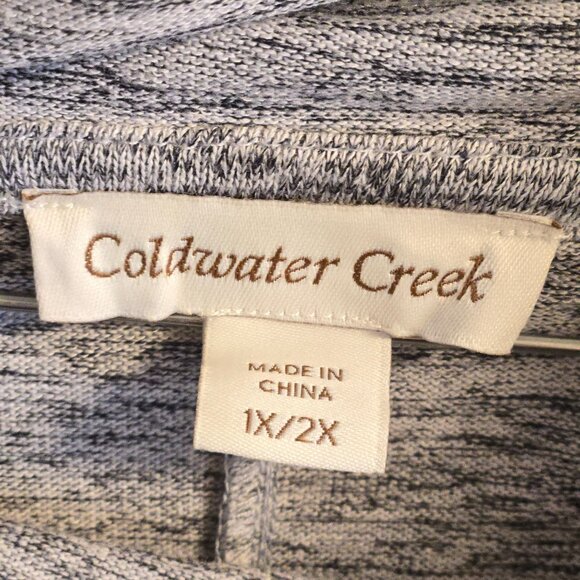 Coldwater Creek Poncho Pullover Top 1X/2X Heather Grey Drawstring Neck Pockets - Picture 2 of 7